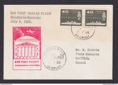 Flugpost Brief Air Mail Schweden SAS Erstflug Stockholm Montreal Kanada 4.7.1958