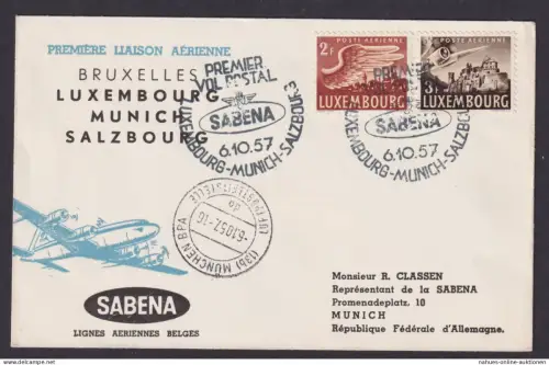 Flugpost Brief Air Mail Sabena Brüssel Luxemburg 6.10.1957