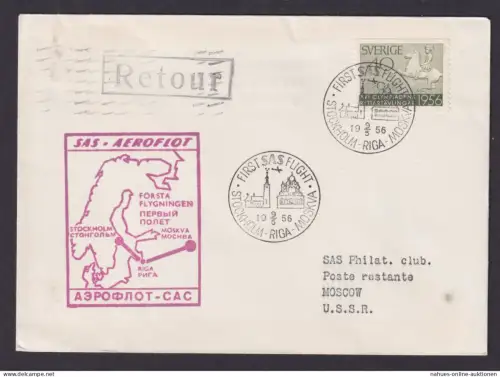 Flugpost Brief Air Mail Schweden SAS Aeroflot Erstflug Stockholm Riga Moskau