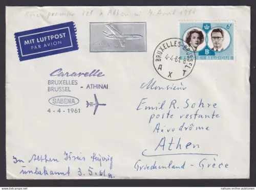 Flugpost Brief Air Mail Belgien Sabena Caravelle Brüssel Athen Griechenland