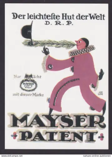 Künstler Ansichtskarte Reklame Werbung Mayser Patent Der leichteste Hut der Welt