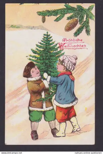 Ansichtskarte Künstlerkarte Weihnachtsgruß Kinder Weihnachtsbaum