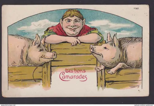 Ansichtskarte Künstlerkarte Scherzkarte Humor Bauer Schweine Gute Kameraden