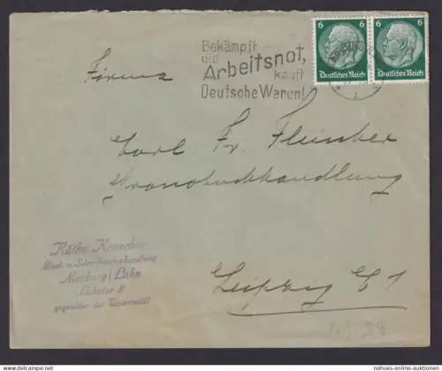 Marburg Hessen Deutsches Reich Brief SST Bekämpft die Arbeitsnot kauft