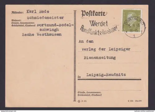 Dortmund NRW Deutsches Reich Karte SST Werdet Rundfunkteilnehmer n. Leipzig