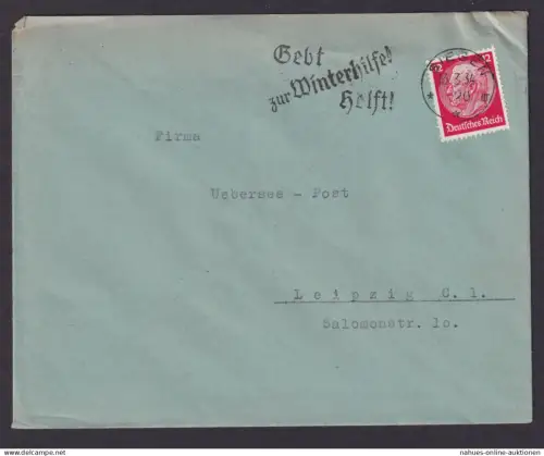 Siegen NRW Deutsches Reich Brief SST Gebt zur Winterhilfe Helft n. Leipzig