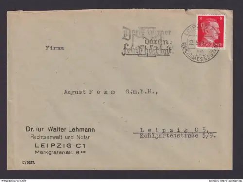 Leipzig Sachsen Deutsches Reich Drittes Reich Brief SST Denk immer daran.Feind