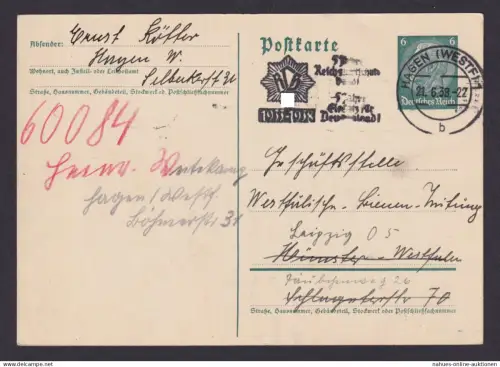 Hagen Westfalen Deutsches Reich Drittes Reich Ganzsache SST 5 Jahre