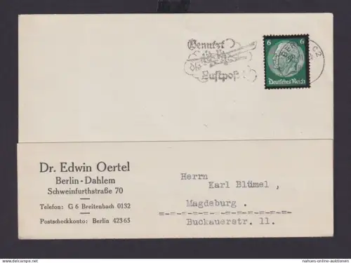 Berlin Deutsches Reich Drittes Reich Karte SST Benutzt die Luftpost n.