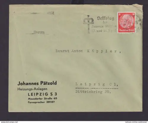 Leipzig Sachsen Deutsches Reich Drittes Reich Brief Anlass SST Volkstag der