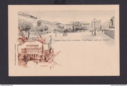 Ungarn Litho Ganzsache 2 Kreuzer Place Platz Francois Joseph Akademie