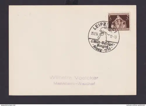 Deutsches Reich Drittes Reich Karte SSt Leipzig 6. Welt Geflügel Kongress 1936