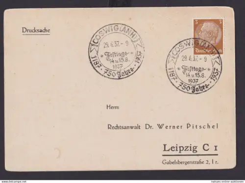 Deutsches Reich Drittes Reich Karte SST Coswig Anhalt 750 Jahre Festtage 1937