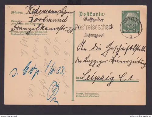 Deutsches Reich Drittes Reich Karte SST Rechtzeitig Postreisescheck besorgen ab