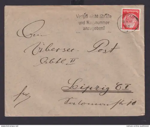 Postsache Deutsches Reich Drittes Reich Briefe SST Vergiß nicht Strasse u.