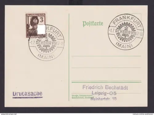 Deutsches Reich Drittes Reich Karte SST Frankfurt Achema Messe 1937 n. Leipzig