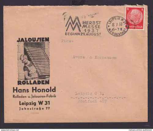 Deutsches Reich Drittes Reich Briefe SST Herbstmesse 1937 ab Leipzig n. Leipzig