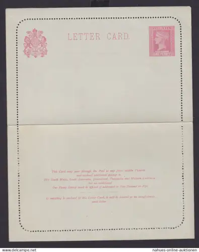 Australien Australia Victoria Ganzsache Queen Victoria Kartenbrief 1 p Rückseite