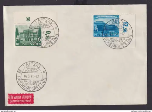 Deutsches Reich Brief Bogenecke Eckrand 765 767 Messe SST Leipzig Presse Postamt