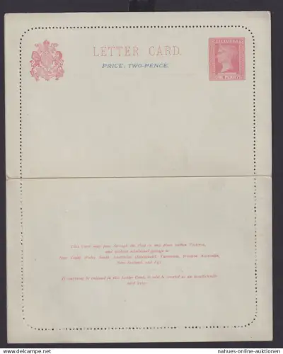 Australien Australia Victoria Ganzsache Queen Victoria Kartenbrief 2p auf 1p