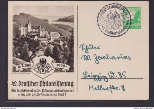 Deutsches Reich Privatganzsache Philatelie 5 Pfg. Flugpost Adler SST Lauenstein