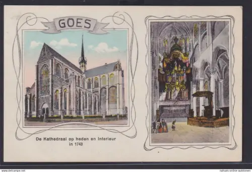 Ansichtskarte Künstlerkarte Goes Kathedrale Innen Außenansicht Niederlande
