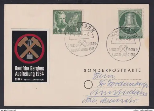 Bergbau Berlin Bund selt.Vignette + SST Essen Ausstellung 1954 nach Amsterdam