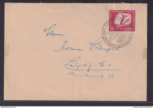 DDR Brief EF 281 Wintersport Sport SST Oberhof nach Leipzig 25.2.1951