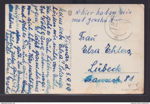 Ansichtskarte Wismar Stalinstrasse Vulkanisieranstalt Hans Roolf Friseur