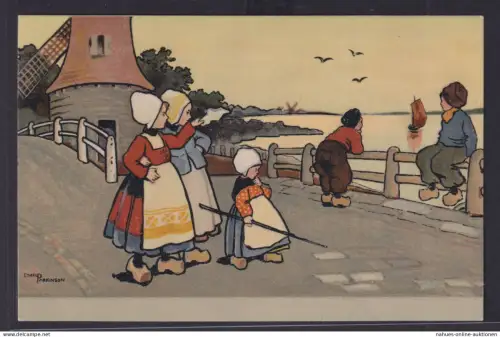 Ansichtskarte Künstlerkarte Sign Ethel Parkinson Kinder Meer Windmühle Segelboot