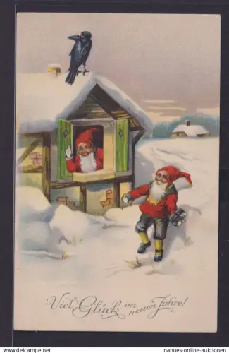 Ansichtskarte Zwerge Schneelandschaft Neujahrsgruß