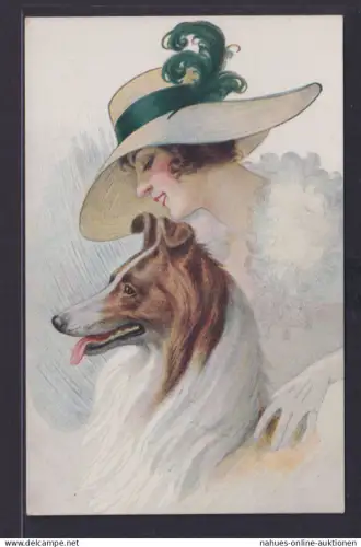 Ansichtskarte Künstlerkarte Junge Dame mit Hund Edition Herald Paris