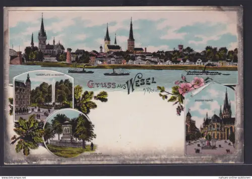 Ansichtskarte Wesel NRW Litho Rhein Fluß Schiffe Kaiser Platz m. Kaiserhof