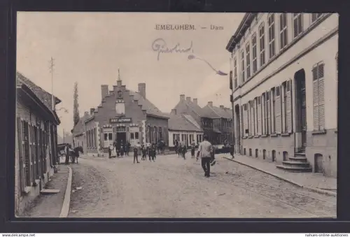 Ansichtskarte Emelghem Belgien Ortsstrasse Kirche Sint Antonius Feldpost