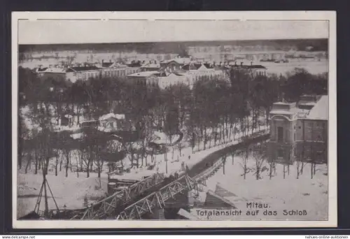Ansichtskarte Mitau Lettland Jelgava Totalansicht mit Schloss Feldpost Brücke