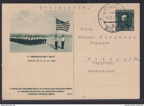Tschechoslowakei Bild Ganzsache per Drucksache ab Bilina nach Zittau Sachsen