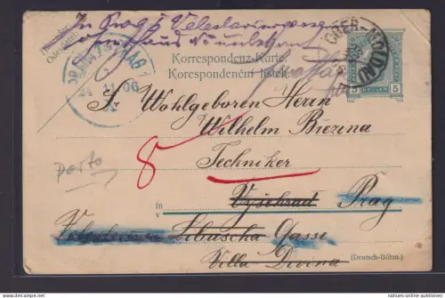 Österreich K1 Ober Moldau Obermoldau Böhmen Tschechien 5 Kr. Ganzsache nach