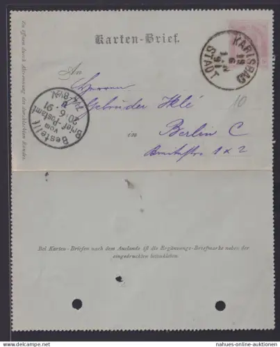 Österreich Ganzsache Karlsbad Karlovy Vary Böhmen Tschechien Kartenbrief 5h