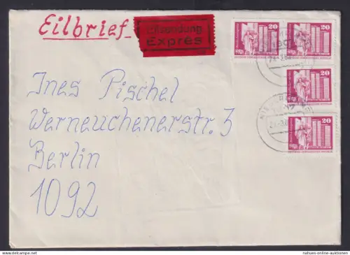 Bahnpost DDR Eilbrief MEF 20 Pfg. ab Niederlehme Königs Wusterhausen n Berlin