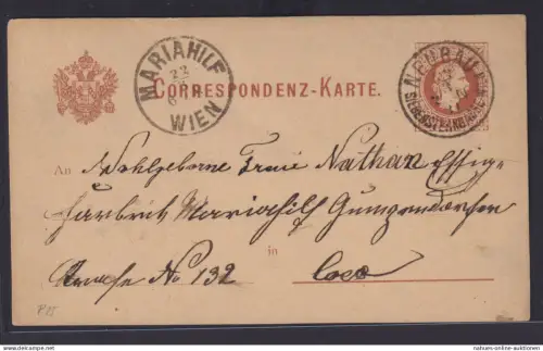 Österreich Ganzsache 2 Kr K1 Neubau Siebensterngasse Wien nach Mariahilf Kaiser