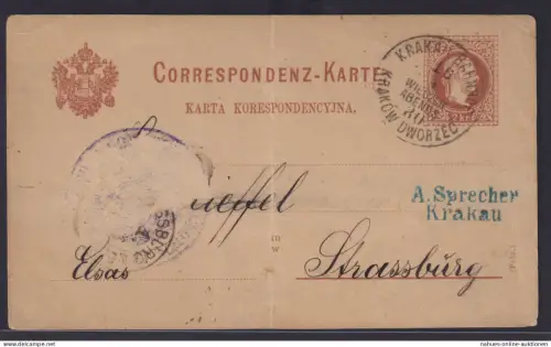 Bahnpost Ganzsache Österreich K1 Krakau Bahnhof Krakow Dworzec Polen nach