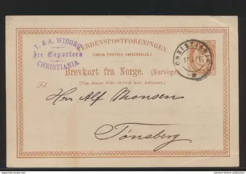 Norwegen Ganzsache 6ö P 21 K2 Christiania Oslo nach Tønsberg Kat.-Wert 60,00