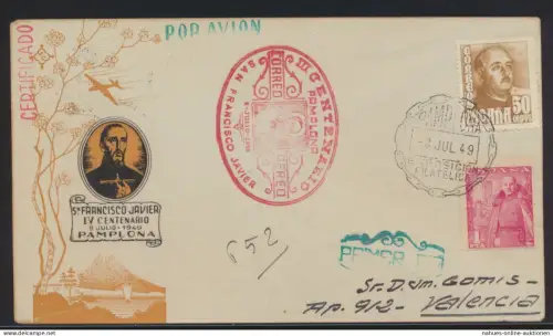 Flugpost air mail Spanien Spain Gedenken an Francisco Javier Pamplona Valencia