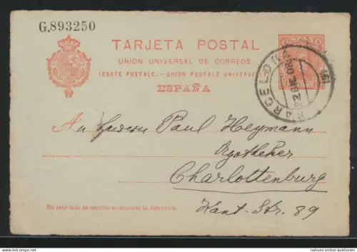 Spanien Ganzsache ab Barcelona n. Berlin Charlottenburg Espana postal stationery