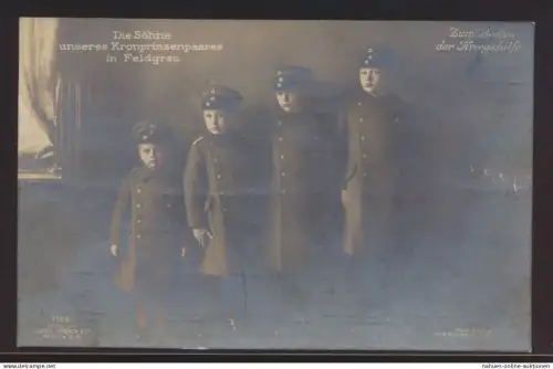 Ansichtskarte Söhne Kronprinzen Zum Besten der Kriegshilfe Feldpost Kiel mit bl.