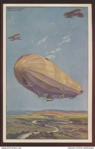 Zeppelin Ansichtskarte I. WK Flugpost Luftflotten-Verein Künstlerkarte Schulze