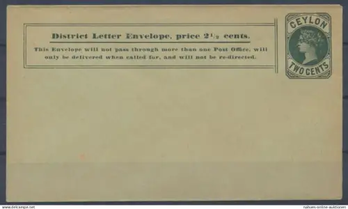 Sri Lanka Ceylon Ganzsache Umschlag 29a Queen Victoria 2c grün postal stationery