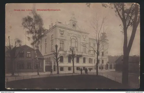 Ansichtskarte Libau Liepāja Lettland Mädchen Gymnasium Felpost n Eberswalde 1916