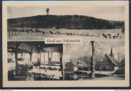 Ansichtskarte Schönwalde Jugendherberge Innenansicht Fernsehturm n. Rüsselsheim