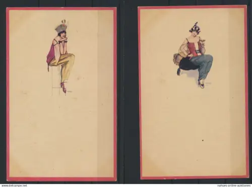 5 Künstler Ansichtskarten Jugendstil Art Nouveau Erotik Frauen sign. Fredy
